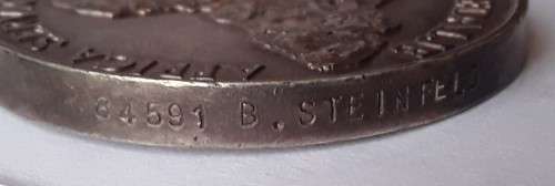 WW2 Silver Africa Service Medal + 1939-1945 Medal to B.Steinfeld (Rand Light Infantry).