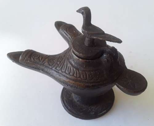 Antique Bronze Grand Tour Double Snouted Byzantine Oil Lamp.