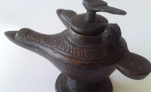 Antique Bronze Grand Tour Double Snouted Byzantine Oil Lamp.