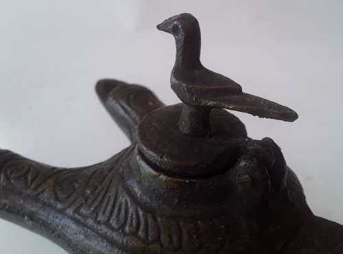 Antique Bronze Grand Tour Double Snouted Byzantine Oil Lamp.