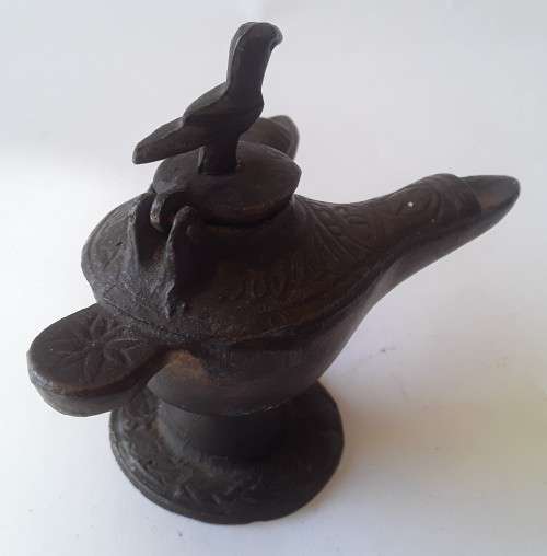 Antique Bronze Grand Tour Double Snouted Byzantine Oil Lamp.