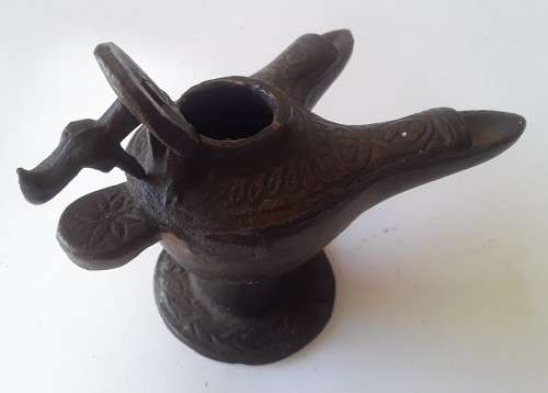 Antique Bronze Grand Tour Double Snouted Byzantine Oil Lamp.