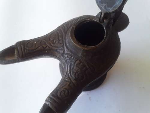 Antique Bronze Grand Tour Double Snouted Byzantine Oil Lamp.