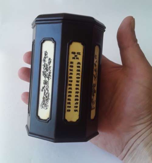 Early 20th Century Chinese Rosewood And Bone Tea Tube.