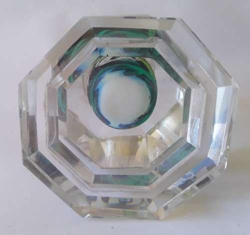 `Reserved`. Vintage Chinese Hand-Cut And Reverse-Painted Lead Crystal Vase. Signed. 22cm.