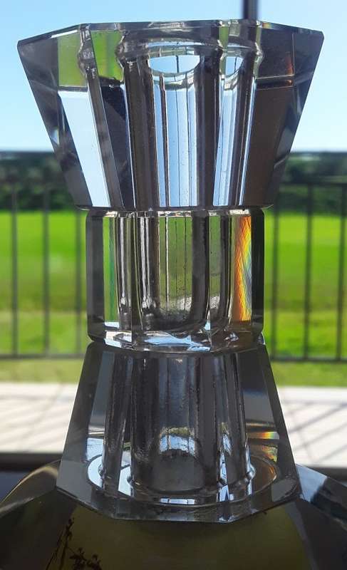 `Reserved`. Vintage Chinese Hand-Cut And Reverse-Painted Lead Crystal Vase. Signed. 22cm.