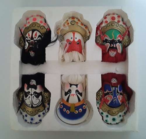 Vintage Boxed 6 Piece Chinese Handpainted Huishan Clay Figurines.