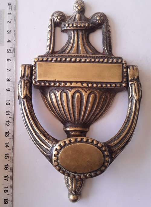 Antique Heavy Solid Cast Brass Door Knocker. 19th Century. 20cm.