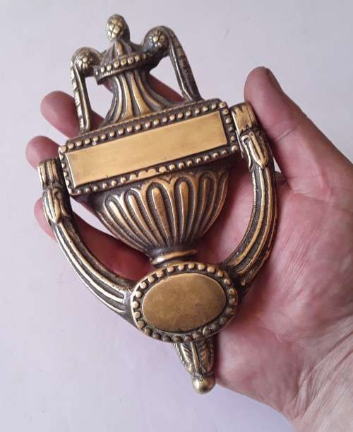 Antique Heavy Solid Cast Brass Door Knocker. 19th Century. 20cm.