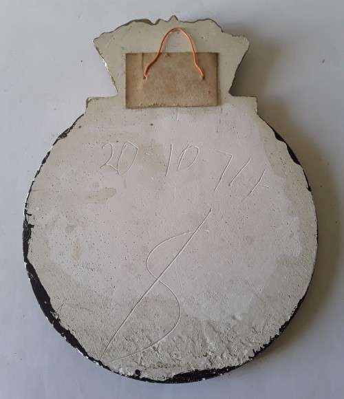 Vintage Hand-Painted Plaster Royal Navy Ship`s Crest Wall Plaque. `HMS Wager`.