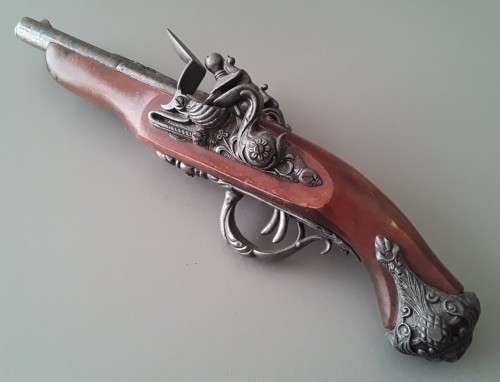 Vintage Non Firing Replica Spanish `Madrid 1820` Double Barrel Flintlock Pistol.