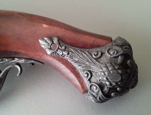 Vintage Non Firing Replica Spanish `Madrid 1820` Double Barrel Flintlock Pistol.