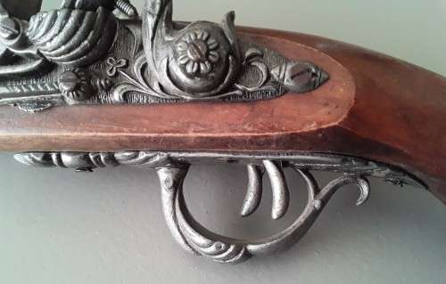 Vintage Non Firing Replica Spanish `Madrid 1820` Double Barrel Flintlock Pistol.