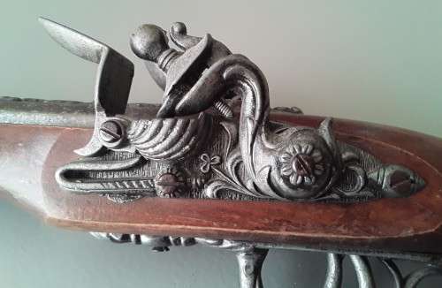 Vintage Non Firing Replica Spanish `Madrid 1820` Double Barrel Flintlock Pistol.