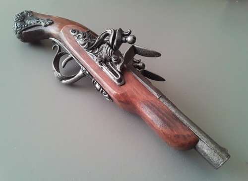 Vintage Non Firing Replica Spanish `Madrid 1820` Double Barrel Flintlock Pistol.