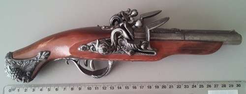 Vintage Non Firing Replica Spanish `Madrid 1820` Double Barrel Flintlock Pistol.