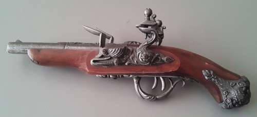 Vintage Non Firing Replica Spanish `Madrid 1820` Double Barrel Flintlock Pistol.