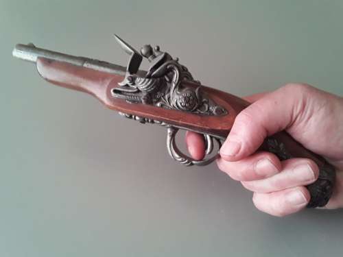Vintage Non Firing Replica Spanish `Madrid 1820` Double Barrel Flintlock Pistol.