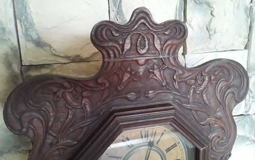 Antique Large Art Nouveau Mantel Clock By `Ansonia Clock Company` With Key. Not Running.