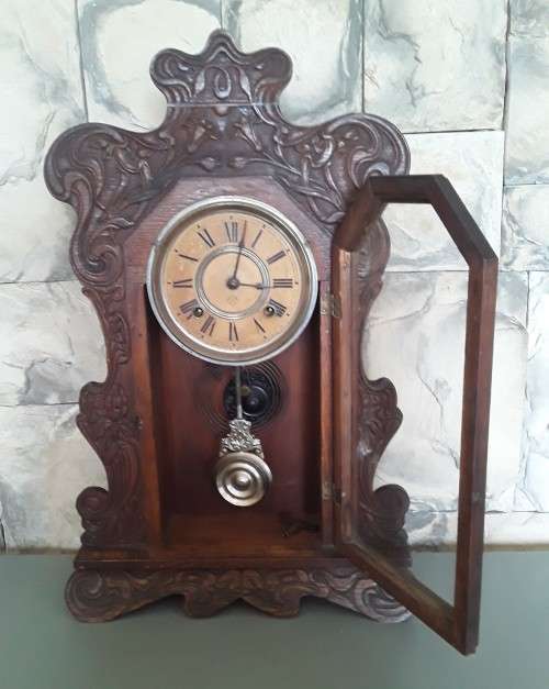 Antique Large Art Nouveau Mantel Clock By `Ansonia Clock Company` With Key. Not Running.