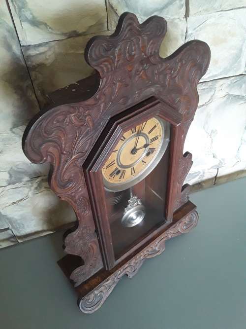 Antique Large Art Nouveau Mantel Clock By `Ansonia Clock Company` With Key. Not Running.