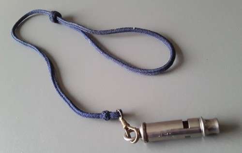 Vintage South African Police Whistle With Original Blue Lanyard.