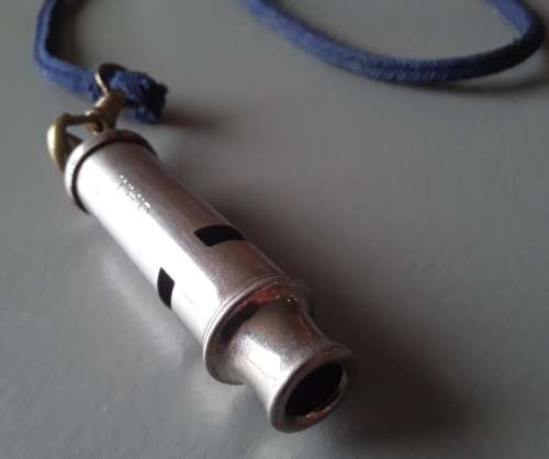 Vintage South African Police Whistle With Original Blue Lanyard.