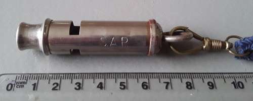 Vintage South African Police Whistle With Original Blue Lanyard.