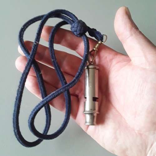 Vintage South African Police Whistle With Original Blue Lanyard.