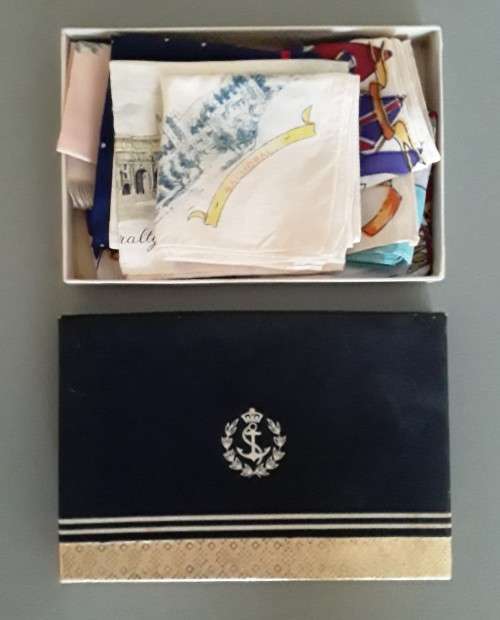 Collection Of 6 Royal Commemorative Hankerchiefs In Royal Navy Box. Mint Condition.