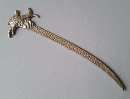 Vintage Solid Brass Embossed Letter Opener. 18.7 cm.