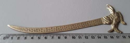 Vintage Solid Brass Embossed Letter Opener. 18.7 cm.