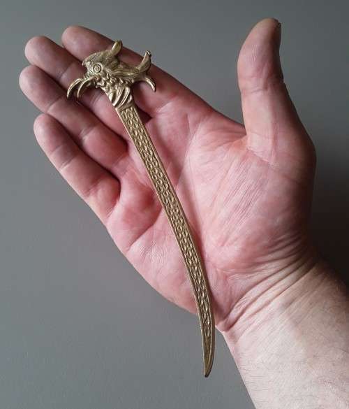 Vintage Solid Brass Embossed Letter Opener. 18.7 cm.