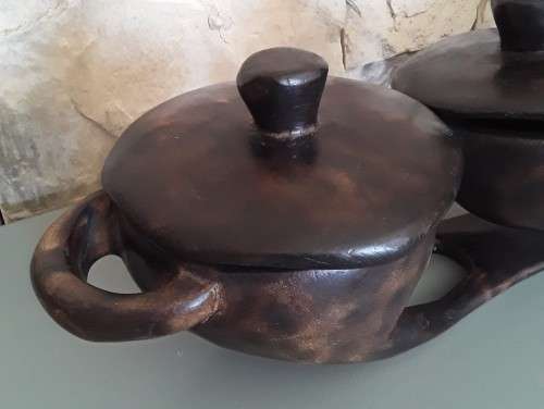 Large vintage African Hand Carved 3-bowl Centre Piece With Lids.
