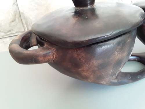 Large vintage African Hand Carved 3-bowl Centre Piece With Lids.