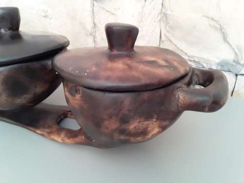 Large vintage African Hand Carved 3-bowl Centre Piece With Lids.