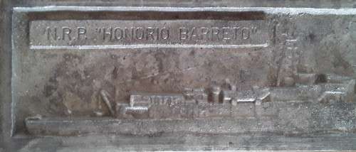 Vintage `N.R.P. Honorio Barreto` Cast Metal And Solid Oak Commemorative Ship`s Plaque.