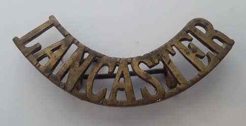 Victorian King`s Own Lancaster Regiment Brass Shoulder Title.  Lugs Intact.