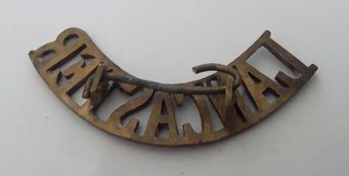 Victorian King`s Own Lancaster Regiment Brass Shoulder Title.  Lugs Intact.