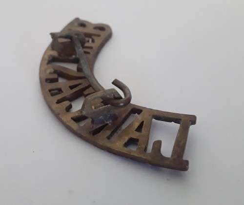 Victorian King`s Own Lancaster Regiment Brass Shoulder Title.  Lugs Intact.
