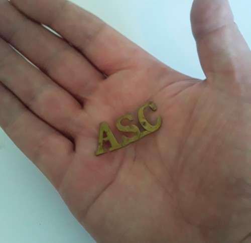 WW1 British Army Service Corps Brass Shoulder Title.  Lugs Intact.