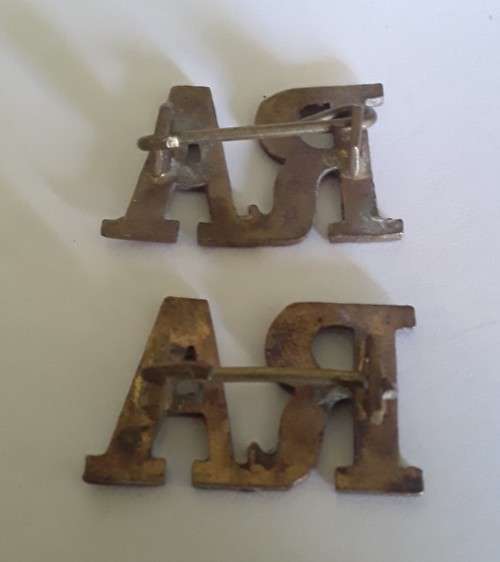 Pair Early British Royal Artillery Brass Shoulder Titles.  Lugs Intact.