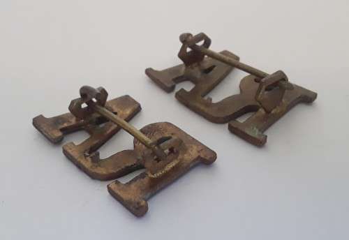 Pair Early British Royal Artillery Brass Shoulder Titles.  Lugs Intact.