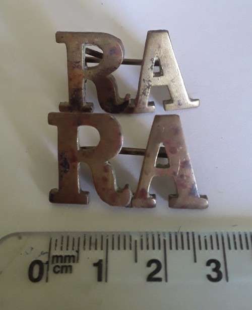 Pair Early British Royal Artillery Brass Shoulder Titles.  Lugs Intact.