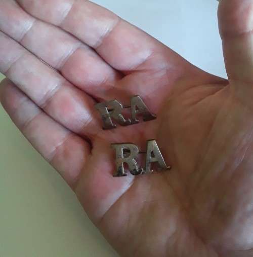 Pair Early British Royal Artillery Brass Shoulder Titles.  Lugs Intact.