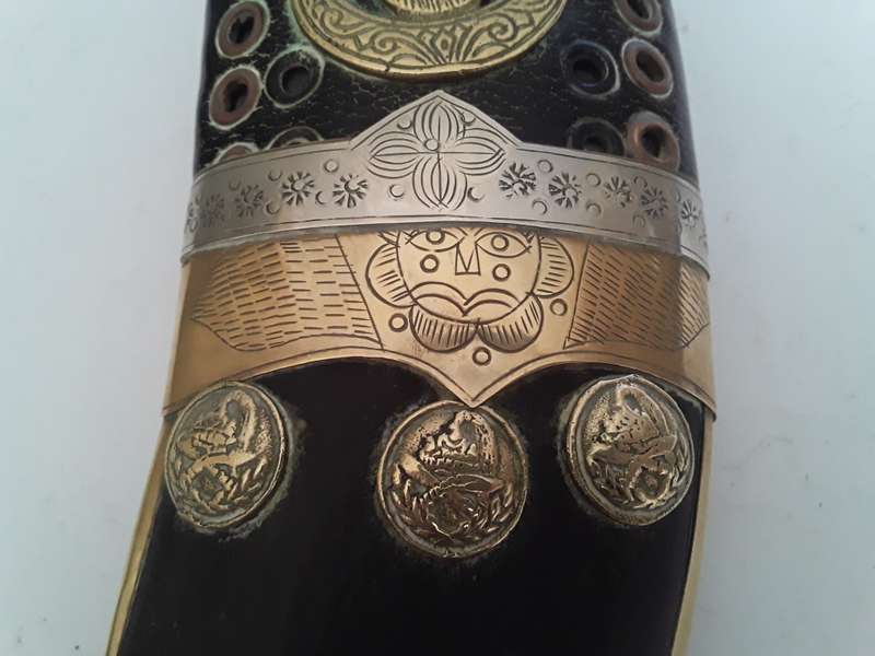 Superb Early Nepalese Gurkha Kukri With Engraved Blade And Bone Handle.