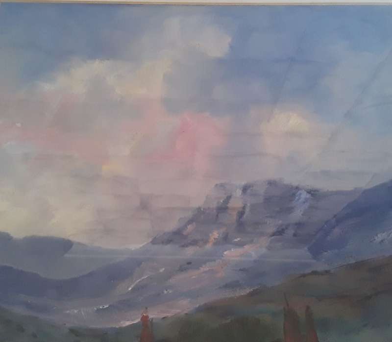Kobus Kotze Large Original Oil On Board Painting In Gilt Frame Behind Glass. `Farmhouses`. Signed.