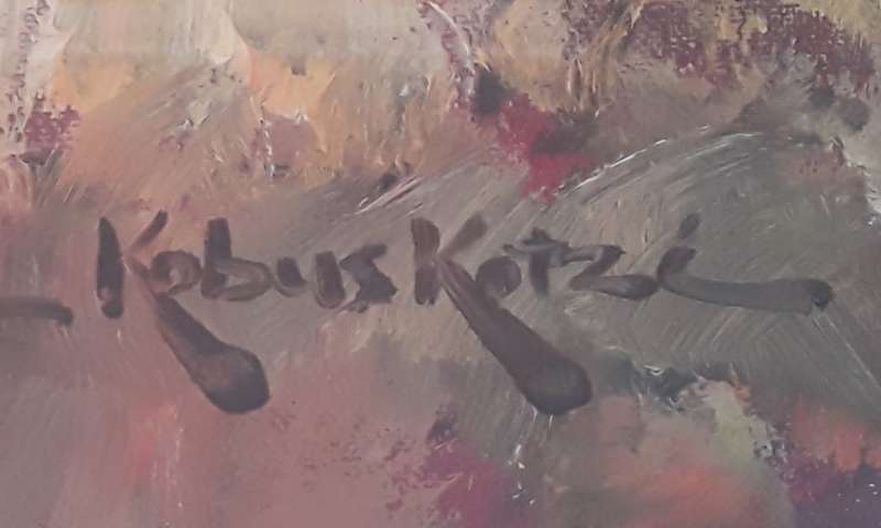 Kobus Kotze Large Original Oil On Board Painting In Gilt Frame Behind Glass. `Farmhouses`. Signed.