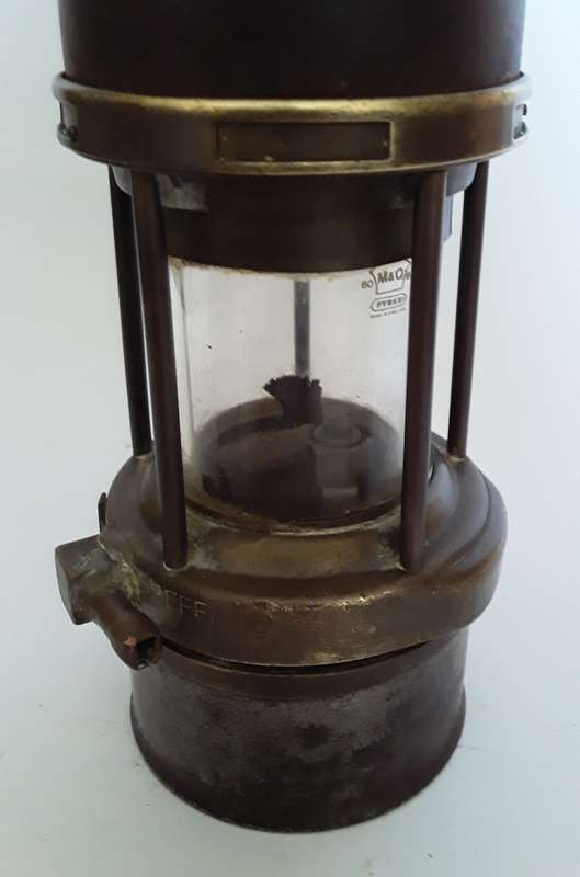 Antique Miner`s Safety Lamp. `Wolf Safety Lamp Co No.7 RMBS`.