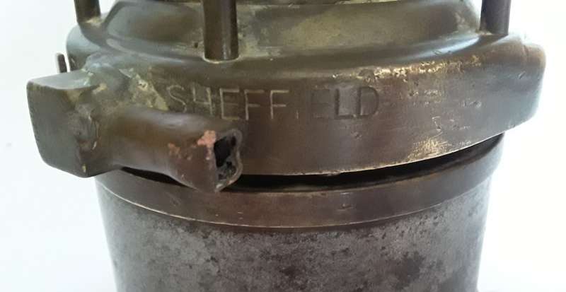 Antique Miner`s Safety Lamp. `Wolf Safety Lamp Co No.7 RMBS`.